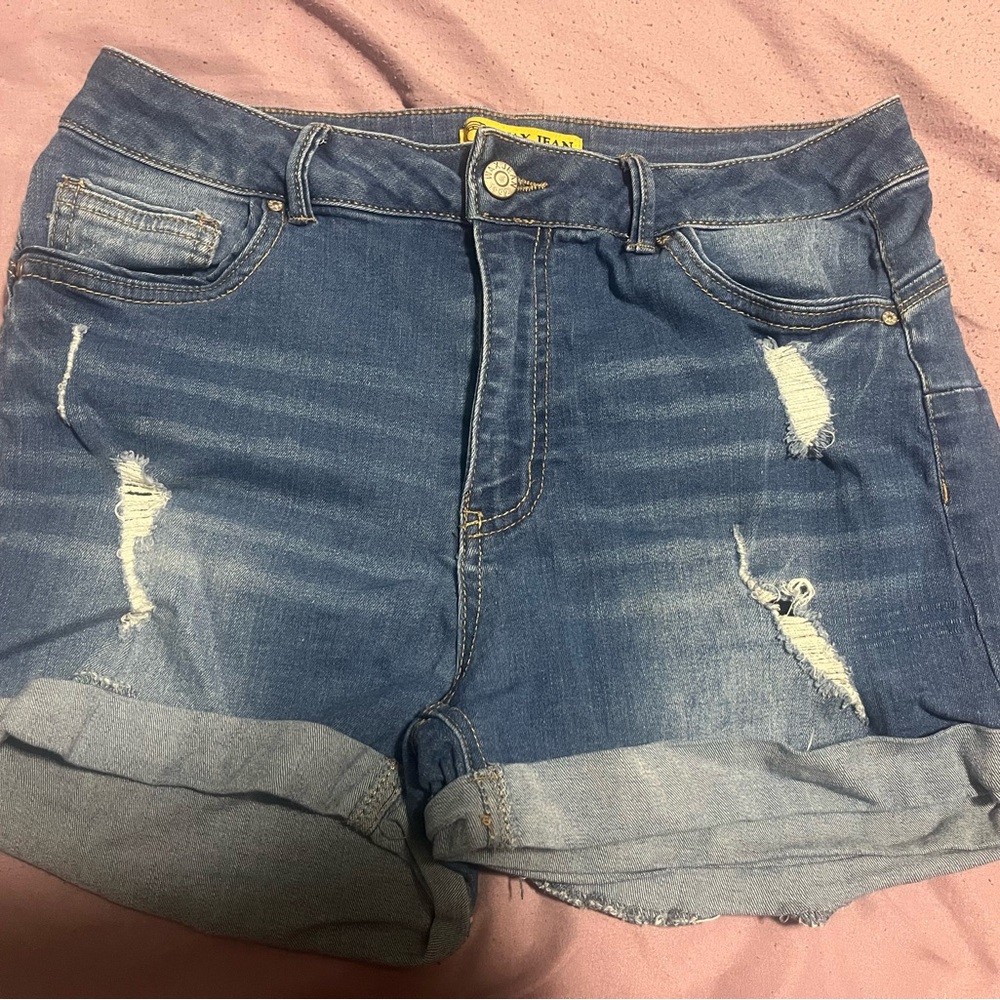 Wax Jean Distressed Blue Denim Shorts